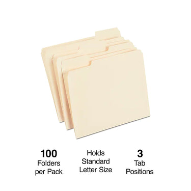 Staples File Folder, 1/3 Cut Tab, Letter Size, Manila, 100/Box (TR56675)